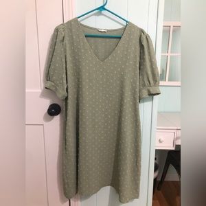 Jodifl Textured Dot V Neck Puff Sleeve Dress